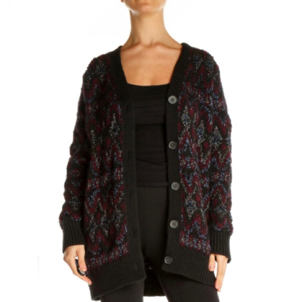 Lucky Brand Cardigan XS Black Textured All Day Sweater Patterned Chunky Knit